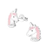 Laimons - Pendientes para niña, joyas para niñas en diseño de unicornio, 11 x 8 mm, rosa con purpurina, plata de ley 925