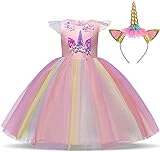 TTYAOVO Chicas Unicornio Fancy Vestido Princesa Flor Desfile de Niños Vestidos sin Mangas Volantes Vestido de Fiesta Talla 4-5 Años Rosado