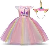 TTYAOVO Chicas Unicornio Fancy Vestido Princesa Flor Desfile de Niños Vestidos sin Mangas Volantes Vestido de Fiesta Talla 4-5 Años Rosado