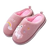 Zapatillas de Estar por casa para Niña Pantuflas Invierno Interior Dormitorio Suave Casa Caliente Zapatos Antideslizantes Peluche de Animales Slippers, Unicornio Rosa Rojo, Talla (34/35 EU=35/36 CN)