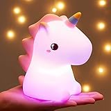 One Fire Unicornio Luz Nocturna Infantil, 16 Color Luz Quitamiedos Infantil, Unicornios para Niñas, Silicona Luz Bebe Nocturna, USB Recargable Luz de Noche para Niños, Regalo Bebe Recien Nacido Niño