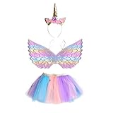 FENICAL Conjunto de Traje de tutú de Unicornio Traje de Falda de Unicornio Vestido de Fiesta de cumpleaños con alas de Diadema de Unicornio para niñas niños - S