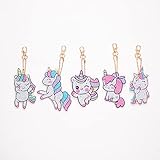 QOOSIKICC 5D DIY Colgante Llaveros Pintura Diamante, 5 Piezas Llaveros de Punto de Cruz Diamante Painting Keychain Kit Completo para Mochila Monedero Bolso Decoración Llaveros - Unicornio