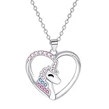 J.MUEN Collar de Unicornio, Colgante de Corazón de Plata 925, Regalo para Mujer, Niña Unicornio, Regalo con Joyero Regalo de Cumpleaños de Navidad