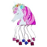 Piñata de Cumpleaños Unicornio, Piñata Cumpleaños Grande, Unicornios para niñas, Piñatas para niñas, Detalles Cumpleaños Infantiles, Unicornio pelo rosa con flores