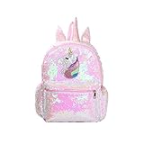 Mochila para niñas con lentejuelas y diseño de unicornio, adorable bolsa de viaje para estudiantes y niñas, Pink, 24X10X34cm,