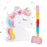 Unicornio Piñata - Suministros de Fiesta de Unicornio Paquete de Piñata con Venda para los ojos y Murciélago para Niñas Niños Unicornio Tema Fiesta de Cumpleaños Juego Decoraciones (40 x 31 x 8 cm)