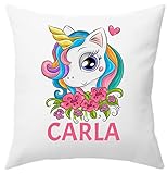 Worfull Regalos - Cojín con Nombre Personalizado - guardería - Vuelta al Cole- Varios diseños (Unicornio)