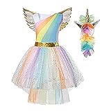 Pretty Princess Disfraz de Unicornio Vestido Princesa para Fiesta Carnaval de Niña 5-6 años (116 cm)