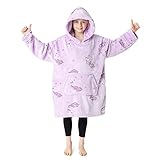 CityComfort Sudadera Manta Forro Polar Niña Hoodie Blanket (Morado Unicornio)