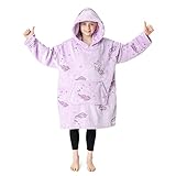 CityComfort Sudadera Manta Forro Polar Niña Hoodie Blanket (Morado Unicornio)