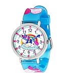 Kiddus Reloj Educativo para niña, Chica, Chico. De Pulsera, analógico. Time Teacher fácil de Leer para Aprender la Hora. Ejercicios incluídos. Unicornio Manillas en Español. Fluorescente