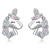 Pendientes de tuerca de unicornio de plata para niñas pequeñas, hipoalergénicos, encantadores regalos para hija, fiesta de cumpleaños