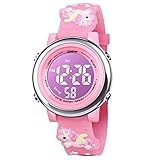 Bigmeda Reloj Digital para Niños Niña, Luz Intermitente LED de 7 Colores Reloj de Pulsera Niña Multifunción, para Niños de 3 a 12 años (Unicornio)