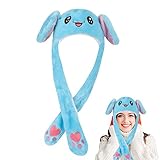 TSLBW Gorro de Conejito de Peluche Divertido con Oreja Móviles, Gorro de Oreja de Animal de Peluche para Mujeres y Niñas Disfraz de Cosplay, Regalos de Fiesta de Cumpleaños de Navidad Azul