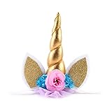 JMITHA Unicornio Cuerno Diadema con Flores Artificiales Accesorio de Pelo de Fiesta Diadema unicornio para Niñas Unicorn headbands (01)