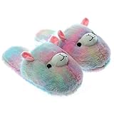 Pantuflas de unicornio de peluche | Lindas pantuflas de felpa Rainbow Llama | Zapatos de casa de felpa de alpaca | Pantuflas mullidas para niñas (40-41 EU, Alpaca)