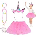 FORMIZON Unicornio Disfraz de Princesa para Niña, LED Falda de Tutú, Lentejuelas Tutu Niña, Tutu Fiesta de Baile con Diadema de Unicornio, Collar, Pulsera, para Fiesta de Cumpleaños Carnaval Cosplay