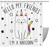 KAMEARI Cortina de ducha para baño, divertida y linda caricatura, gato, unicornio, estrellas arcoíris