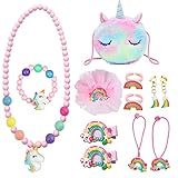 MEOWMEE Peluche Bolso para Niña, Bolso Bandolera Niños Bolso de Felpa para Niñas con Joyas Set Collar Pulsera Anillo Pendientes Lindo Conjunto de Accesorios Pelo con Pinzas de Pelo Goma de Pelo