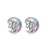 YFN Pendientes unicornio plata de ley pendientes caballo luna joyas regalo para mujer niña