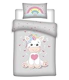 Aymax Bonito juego de ropa de cama infantil con diseño de unicornio, reversible, funda de edredón de 100 x 135 cm, funda de almohada de 40 x 60 cm, 100% algodón, arcoíris