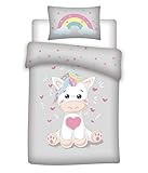 Aymax Bonito juego de ropa de cama infantil con diseño de unicornio, reversible, funda de edredón de 100 x 135 cm, funda de almohada de 40 x 60 cm, 100% algodón, arcoíris