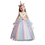 NNJXD Vestido de Unicornio para Niña Fiesta de Navidad de Halloween Disfraz de Cosplay Tamaño (150) 9-10 años 719 Blanco-A