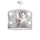 Paco Home Luminaria Infantil De Techo LED Suspendida Dormitorio Infantil Con Unicornio E27, Pantalla de lámpara: Gris (Ø45.5 cm), Tipo de lámpara: Lámpara Colgante Blanco