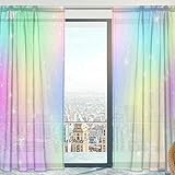 MNSRUU Cortinas transparentes para ventana, diseño de unicornio con arco iris de malla suave de tul para sala de estar, dormitorio, 140 x 198 cm, 2 paneles