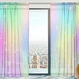 MNSRUU Cortinas transparentes para ventana, diseño de unicornio con arco iris de malla suave de tul para sala de estar, dormitorio, 140 x 198 cm, 2 paneles