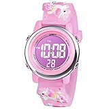 Vicloon Reloj Digital para Niños Niña, Luz Intermitente LED de 7 Colores Reloj de Pulsera Niña Multifunción, Reloj Unicornio Niñas, Relojes Niñas Niños Digital para Niños de 3 a 12 años - Rosa