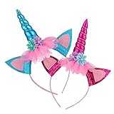 2 cintas para el pelo de unicornio para niños, Diadema de unicornio, cintas para el pelo de unicornio, con accesorios para el pelo y orejas de cuerno de unicornio, para Pascua, cumpleaños, fiestas