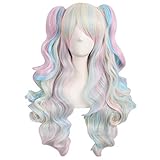 MapofBeauty 28'/70cm largo rizo seorita en trenza anime traje Pelucas (azul/polvo/dorado)