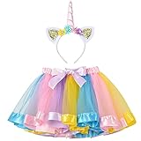 Hifot Disfraz de Unicornio Disfraz de Princesa Niña,Unicornio Tutus Niña Diademas Tutú Vestido de Arco Iris Disfraz para Niña Cumpleaños Carnaval Cosplay Fiesta