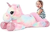 MorisMos Juguete Gigante de Peluche Unicornio Rosa Arco Iris Animal de Peluche Decoración de Cumpleaños de Unicornio para Niños Regalo de Unicornio Grande 31.5 Pulgadas