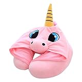 Almohada de viaje unicornio, almohada para el cuello, rosa, súper suave, polar, capucha, regalo, niña, para niños y adultos, en forma de U, perfecta para viajar en automóvil, tren o avión, cojín, cump