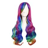 MapofBeauty 28 Pulgadas/70cm Hermosa Y Ondulada Larga HaraJuku Estilo Cosplay Peluca (Arcoiris)