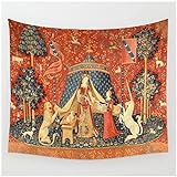 Mzzjy Tapiz Dama y el Unicornio Tapiz Medieval de Fondo Que Cubre la Pared, Manta, tapices para Colgar en la Pared del Dormitorio, 59,05 x 51,18 Pulgadas (150 x 130 cm)