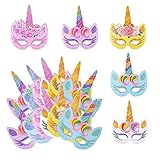 Yuemuop 24 Piezas Máscaras de Unicornio, Fiesta de Cumpleaños de Unicornio, Máscaras para Cumpleaños Unicorn Party para Fiestas de Cumpleaños