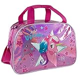 PERLETTI Bolsa Deporte para Niñas con Bandolera - Bolso Deportivo Niña para Viajes y Tiempo Libre - Mochila Gimnasio para Chicas con Estrellas y Detalles Reflectantes - 28x41.5x21 (Unicornio)