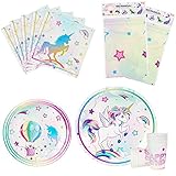 Juego de Vajilla de Fiesta Unicornio - Suministros de Fiesta de Unicornio para Chicas Cumpleaños Manteles Platos Vasos Servilletas Vajillas Pack Fiesta Unicornio Sirve 16 Invitados 66 Piezas