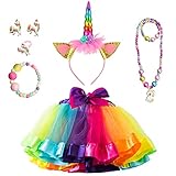 GEEKEO Disfraz Unicornio Niña, Disfraz de Princesa Niños con Falda Tutu Tul Arcoiris, Colores Diadema Unicornio para Niñas Regalo de Cumpleaños,Ballet Baile,Fiesta de Cosplay Carnaval(2-8 años)