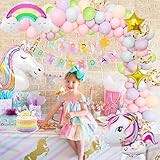 Unicornio Decoración Cumpleaños Niña con 3D Globos de Unicornio Cumpleaños Estandarte Unicornio Manteles Globo Arco Iris Globo Estrella para Fiesta de Unicornio para Niñas