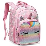 VASCHY Mochila Niña, Mochila Unicornio Niña Mochila Escolar para Niñas de 6-10 Años Mochila Infantil Resistente al Agua con Compartimento para Tableta y Clip Delantero para Escuela Viaje, Rosa