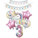 Decoración Cumpleaños 3 año Globos Unicornio Número Guirnalda Pancarta Banderines Banner Feliz Cumpleaños Español Fiesta Cumpleaños Niña