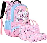 Mochila Unicornio Niños Impermeable Mochila Escolar para Adolescente Pequeñas Mochilas Infantil Bolso para Chicas para La Escuela,Viajes,Intemperie Juego de 3 - Pink