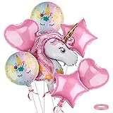 Dsaren 8 Piezas Feliz Cumpleaños Unicornio Grande de Globo Corazón Estrella Globo Rosa con Globos Cinta para Unicornio Fiesta Decoración Cumpleaños Boda Carnaval Baby Girl Party