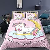 MXSS Funda Nórdica Flores Unicornio para Niñas Infantiles Colcha Estampada Unicorn Juego De Ropa De Cama 2/3 PCS Fundas De Edredón Nórdico/Fundas De Almohada (Unicornio 4,150 x 200 cm-Cama 90)