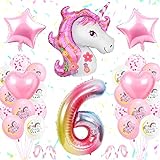 TOLOYE Unicornio Decoración de Cumpleaños 6 Años, Globo de Unicornio 3D con Pancarta de Cumpleaños Numero 6 Cumpleaños Globos Latex Globos para Decoracion de Fiesta de Cumpleaños Niña